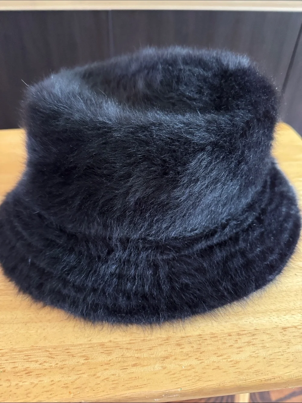 Kangol Black Plush Bucket Hat with Embroidered Logo